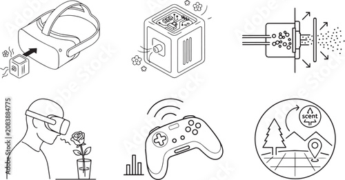 virtual reality headset and gaming controller with scent diffuser and flower