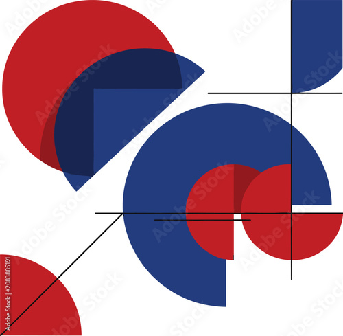 Fotografie Abstract geometric vector composition featuring minimalist red and blue circular