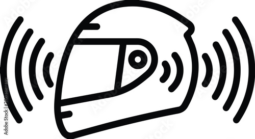 Foto Outline Modern Motorcycle Helmet With Sound Wave Symbol Icon