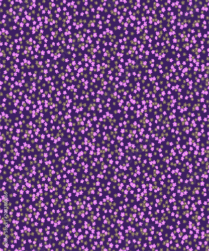 Bild auf Leinwand Small Pink Flower Pattern on Dark Purple Background Subtle Repeating Floral Desi