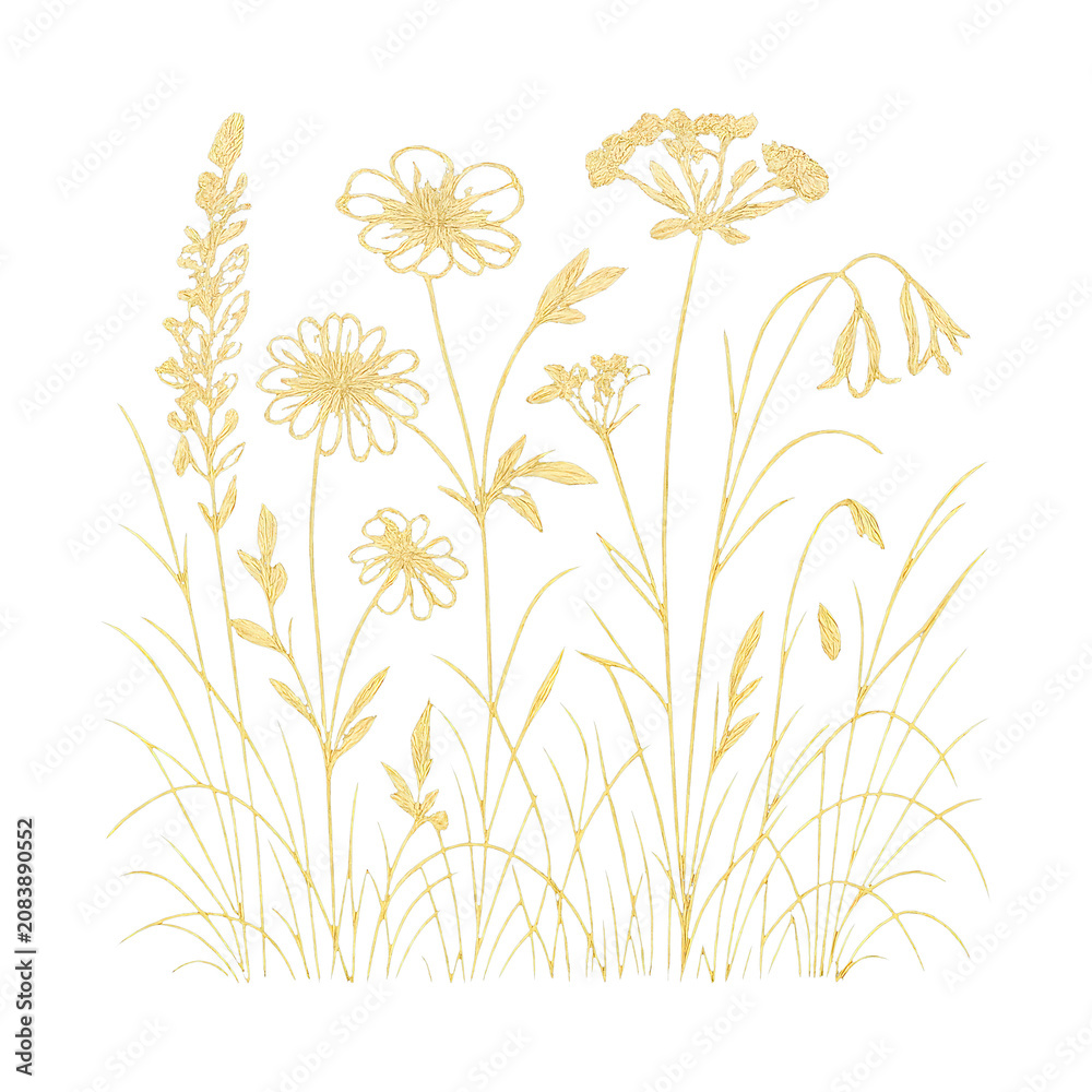 Fototapeta premium PNG Elegant golden wildflower illustration.