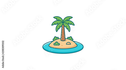 Colorful cartoon palm tree on island.