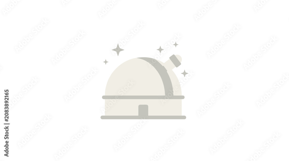 Fototapeta premium Illustration depicts a planetarium building with a domed roof and stars.