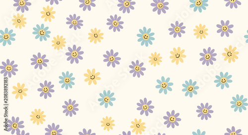 Cheerful smiley face daisy pattern in pastel colors
