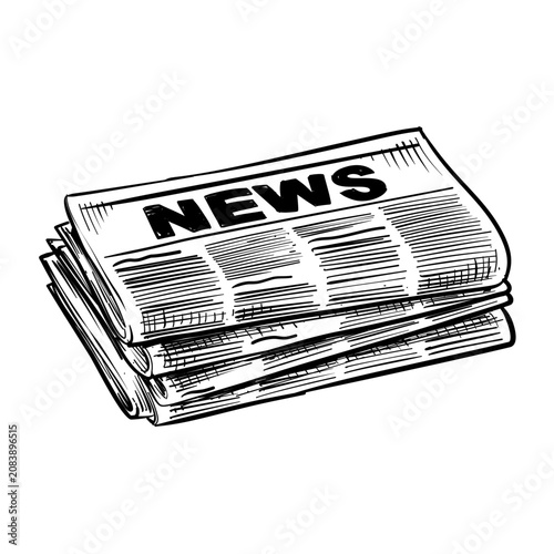 stacked newspaper vector line art hand drawn illustration