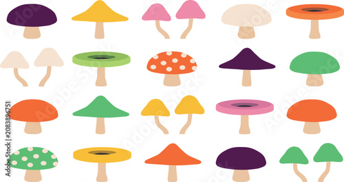 Fotografía Colorful Mushroom Vector Icon Set Featuring Various Cute Fungi Varieties Like Am