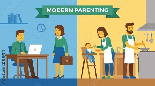 Foto Parents Sharing Both Career And Childcare Duties Equally Illustrating Modern Par