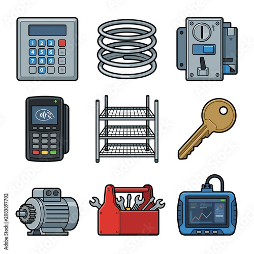 Photos Industrial machinery and tools icons.