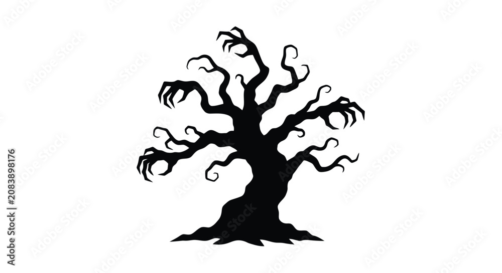 Fototapeta premium Silhouette of a twisted spooky tree with bare branches.