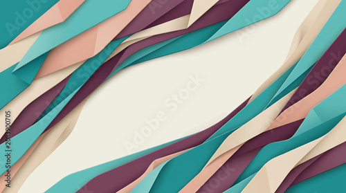 Foto Abstract geometric paper cut background with colorful wavy layers and central copy space