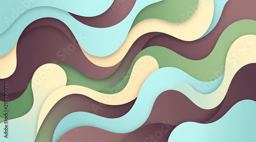 Tableau sur toile Abstract wavy paper cut background with colorful overlapping fluid shapes and soft shadows