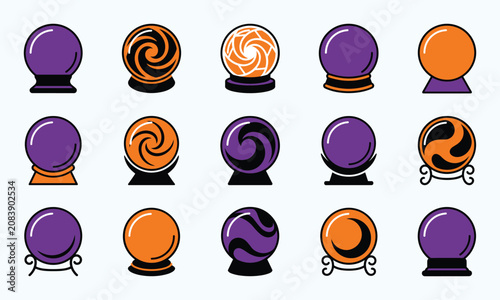 Halloween crystal ball illustrations for spooky occult decor