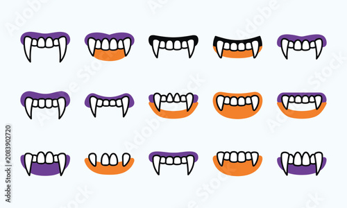 Halloween vampire fangs illustrations for spooky decorations and costumes