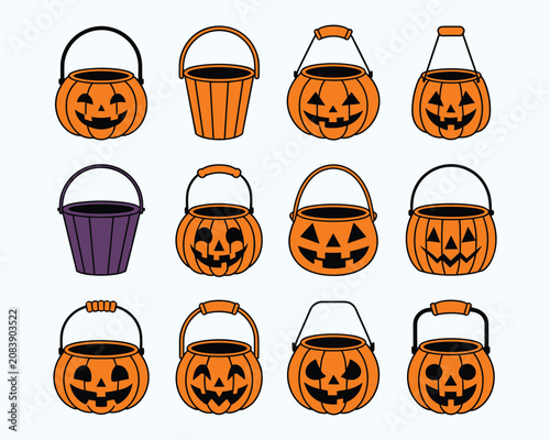 Halloween jack o' lantern buckets collection orange purple trick or treat containers