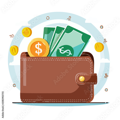 Wallet with Money and Coins