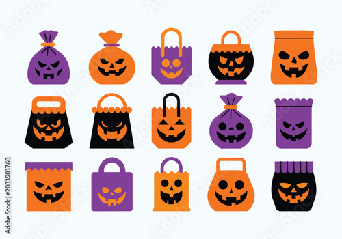 Halloween candy buckets and bags collection jack o' lantern faces