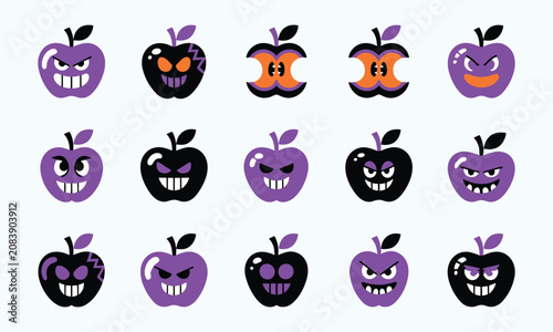 Halloween poison apples collection spooky cartoon fruit icons for festive designs