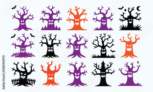 Halloween tree silhouettes spooky graphic designs for autumn decor