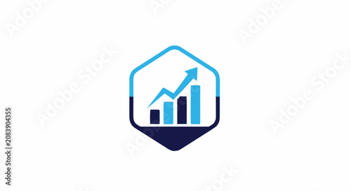 Business growth logo icon with bar chart and upward arrow inside a hexagon frame.