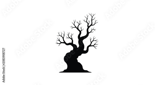 Foto Silhouette of ancient leafless tree with twisted branches.
