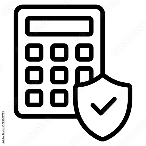 Flat vector illustration of a calculator with a shield and checkmark, symbolizing security, protection, and data safety, suitable for financial, cybersecurity, or technology themes.