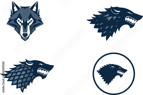 Photos Dark Blue Wolf Head Logo Vector Set with Geometric Polygon Heraldic Growling and