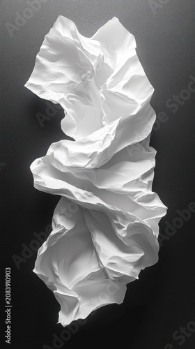 Crumpled White Paper Sheet On Dark Textured Surface Top View