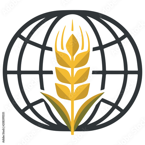 Fotografía Global wheat symbol with a stylized globe background, representing international food production