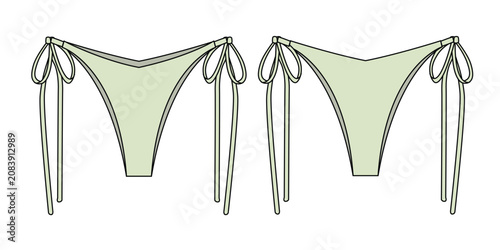 Bikini bottom technical drawing vector mockup template.