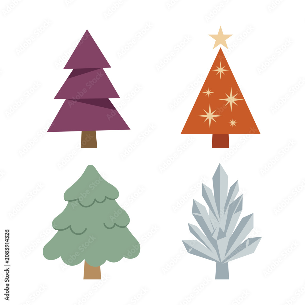 Fototapeta premium Four Colorful Minimalist Christmas Trees