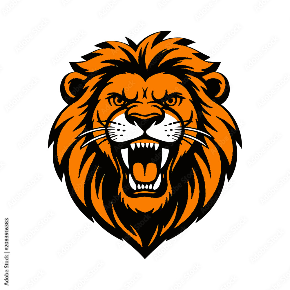 Fototapeta premium Lion head vector illustration with orange and black coloring