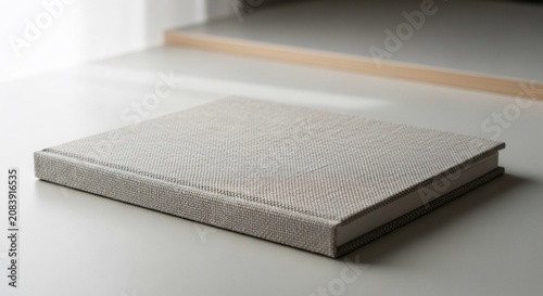Minimalist Grey Fabric Hardcover Blank Book Mockup on White Surface for Professional Portfolio or Journal Design