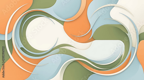 Valokuva Abstract fluid background with organic wavy shapes in pastel orange green and blue tones