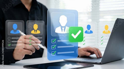 Digital Recruitment Candidate Selection Process with Checklist Interface. HR Hiring System for Employee Screening and Talent Acquisition Automation