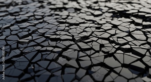 Close up of cracked dark geometric surface texture.