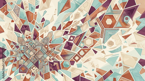 Vászonkép Abstract geometric mosaic pattern with colorful crystalline shapes and sharp angular fragments