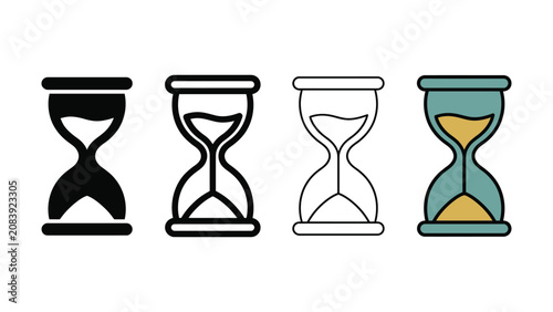 Schilderij op canvas Four distinct hourglass icons in various styles including a solid black silhouet