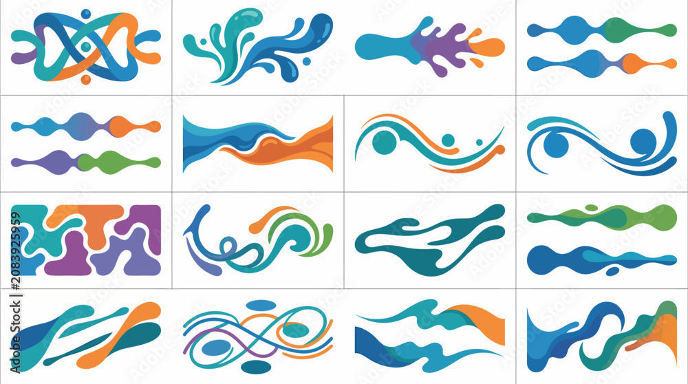 Obraz premium Abstract Water Splash Shapes & Flowing Waves - Vector Graphic Elements
