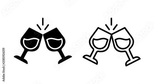Bild auf Leinwand Two wine glasses clinking together icon set with celebration, clinking