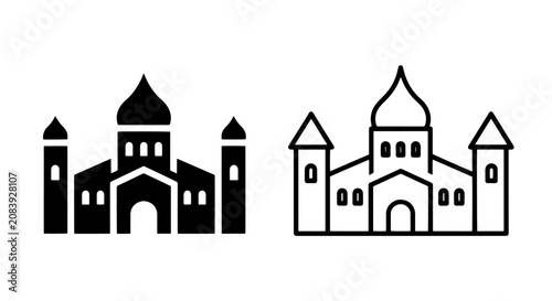 Konstfotografi Cathedral building icon set church architecture silhouette outline