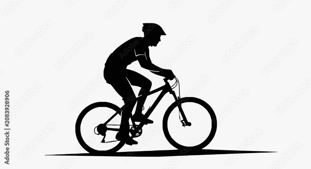 Obraz premium Athlete Riding Mountain Bike Silhouette.