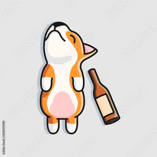Photography Funny Shiba Inu Holding Wine Bottle Cartoon Character