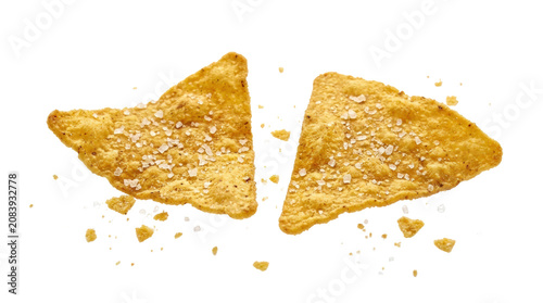 Two broken triangular chips on white background.