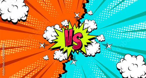 Photos Comic Book VS Battle Background with Pop Art Explosion and Speech Bubble
