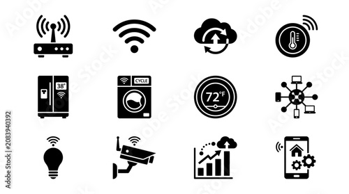 Smart home automation icons with internet connected devices.