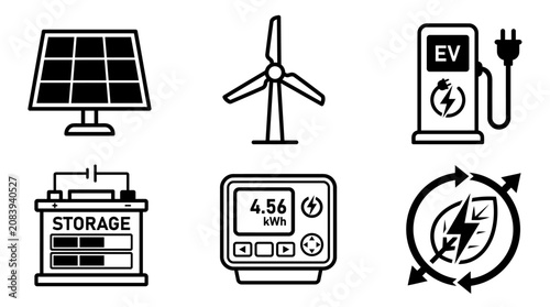 Sustainable energy icons for eco friendly concepts.