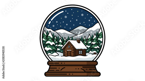 Cozy snow globe with winter landscape.