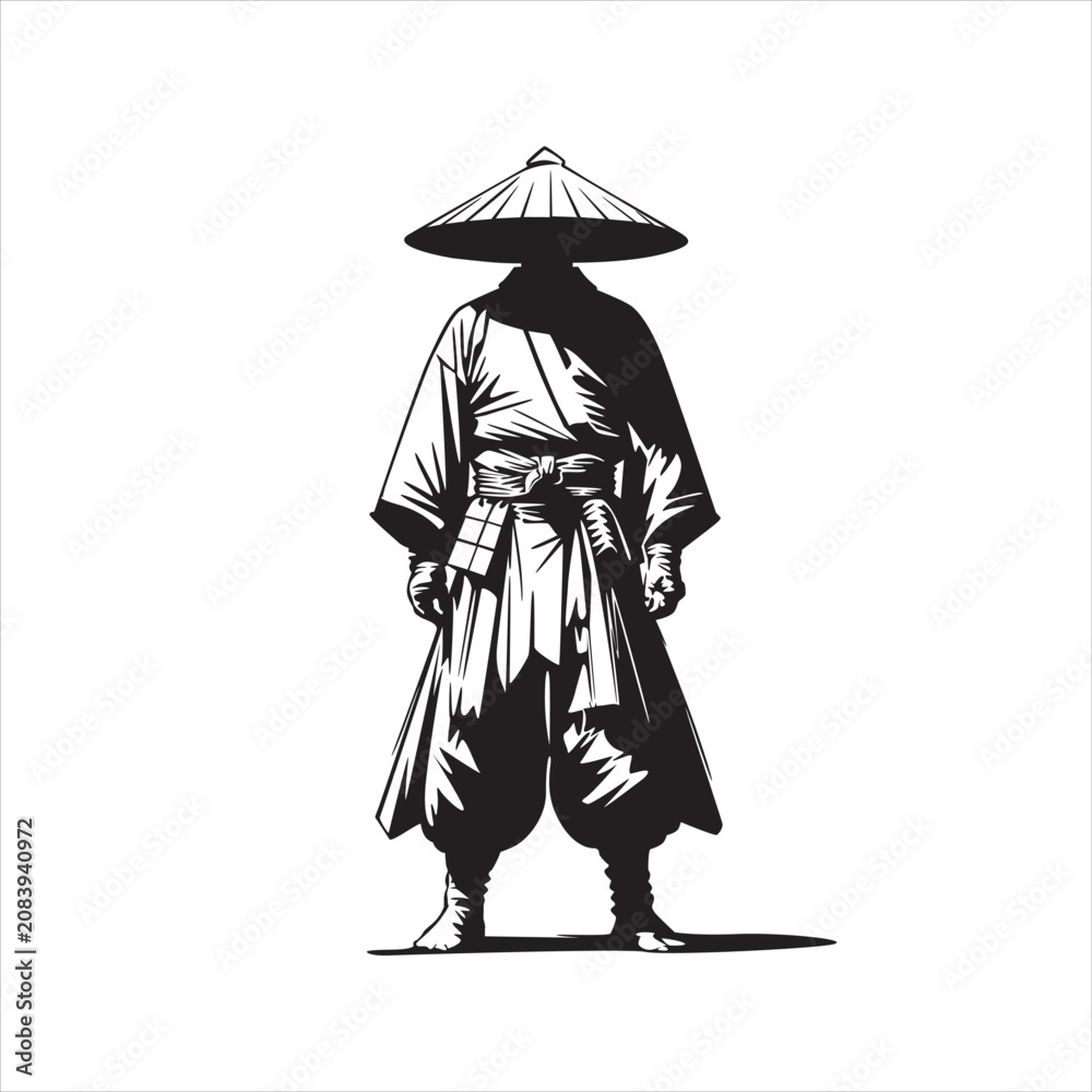 Obraz premium A samurai stands tall and firm.