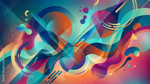 A vibrant and colorful abstract art piece with swirling shapes and lines