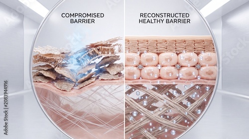 Compromised barrier damaged skin dryness irritation reconstructed healthy barrier hydrated smooth protection advanced clinical recovery moisture repair dermatology